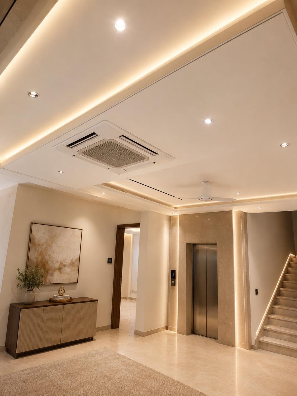 Architectural False Ceiling with Wooden Rafters